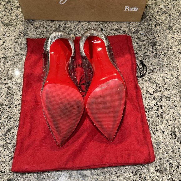 Christian Louboutin Degrastrass PVC 100/Specchio Rhinestone Clear/Silver Heels - Picture 11 of 14